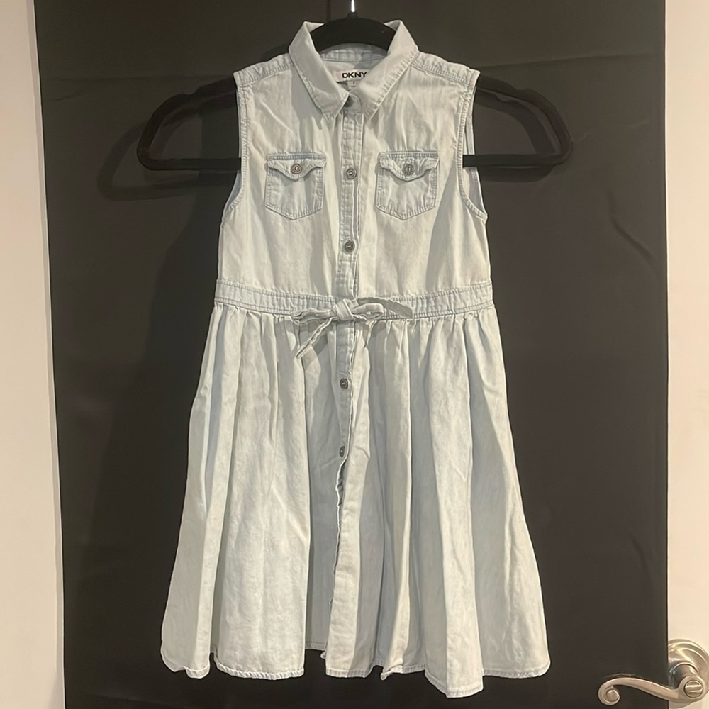 3/$20 DKNY Girls Sleeveless Denim Dress with Tie Waist - Size 7